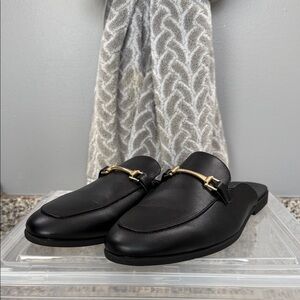 ASOS Black Leather Slip-On Loafers with Gold Accent